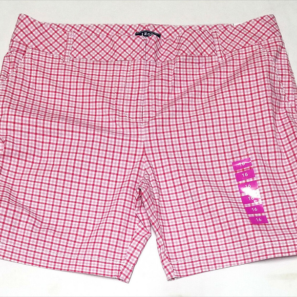 Izod Pants - Izod Bar Harbor Womens Pink Plaid Shorts (Size 16) Izod Pants - Izod Bar Harbor Womens Pink Plaid Shorts (Size 16)